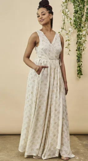 Ginkgo Leaf Maxi Wedding Dress in Cream   Copper