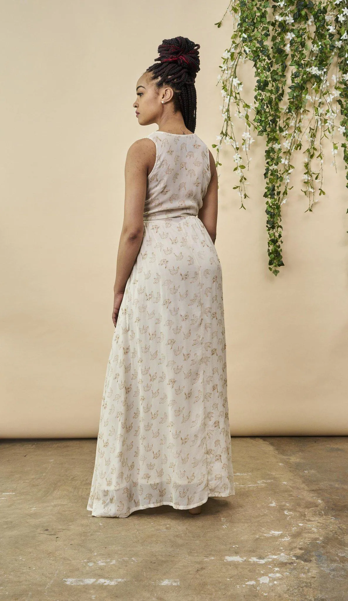 Ginkgo Leaf Maxi Wedding Dress in Cream   Copper