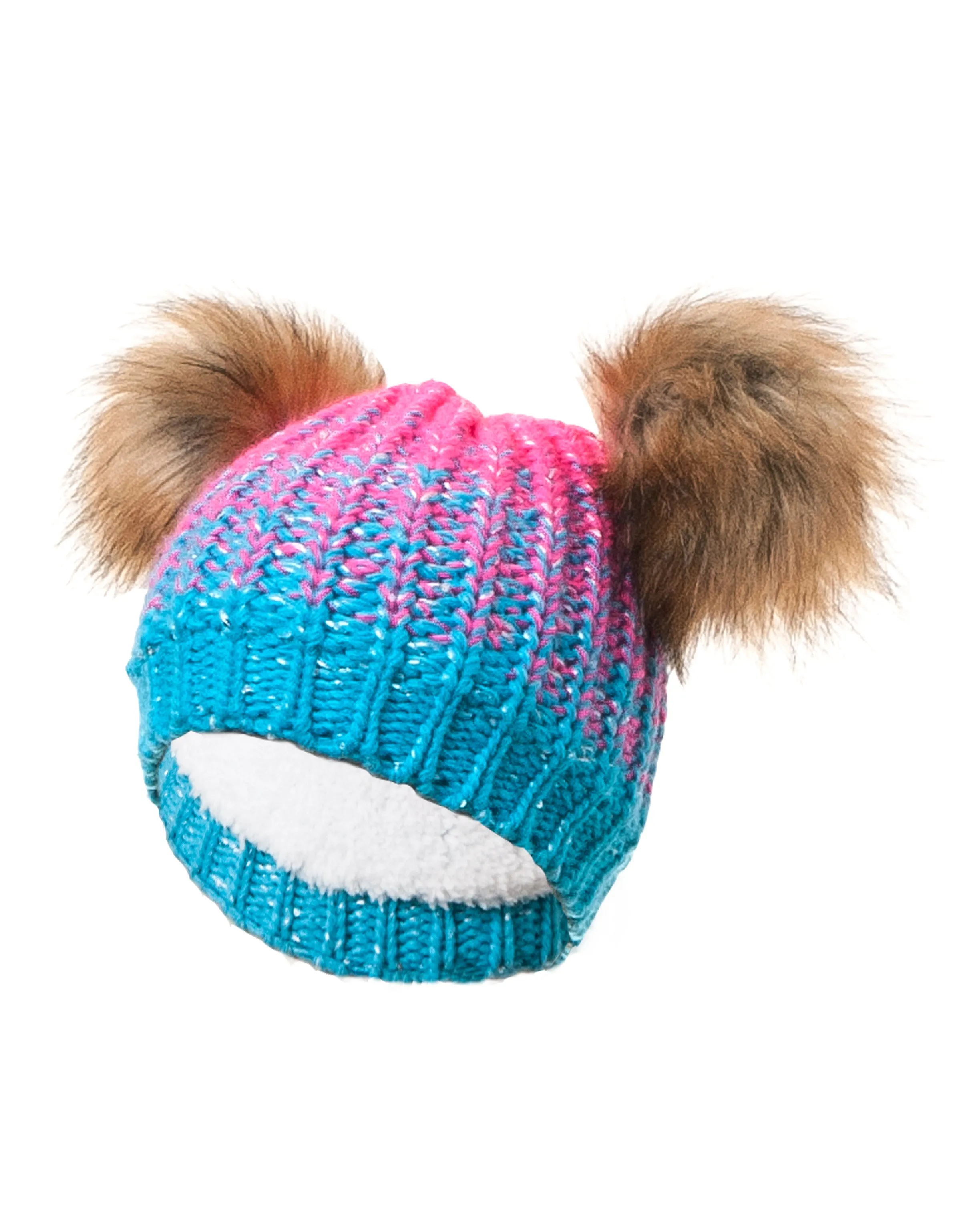 GIRLS 2-6X DOUBLE FAUX FUR POM POM OMBRÉ KNIT TOQUE