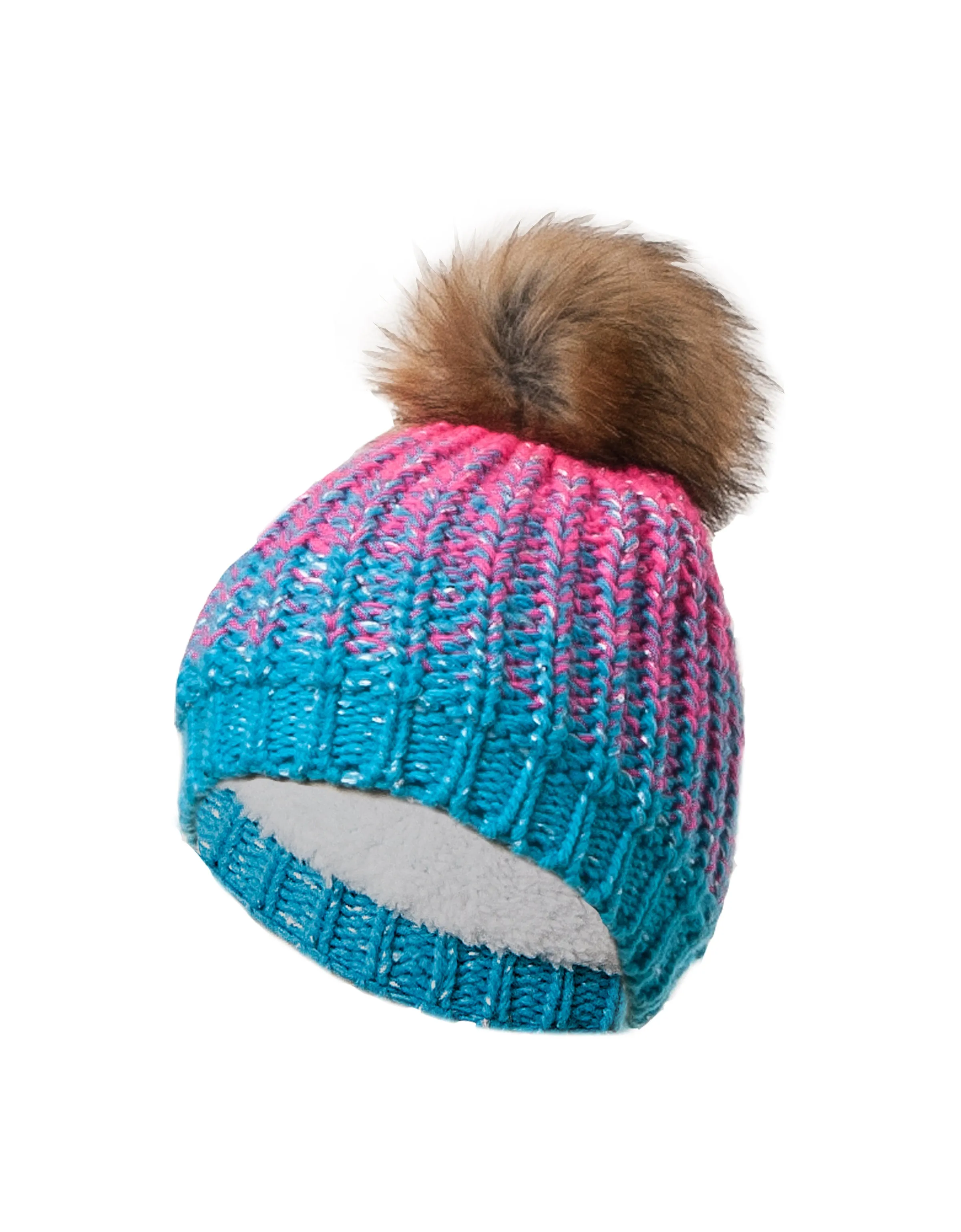 GIRLS 7-16 FAUX FUR POM POM OMBRÉ KNIT TOQUE