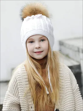 Girls Casual Fall Cable Knit Pom Pom Beanie