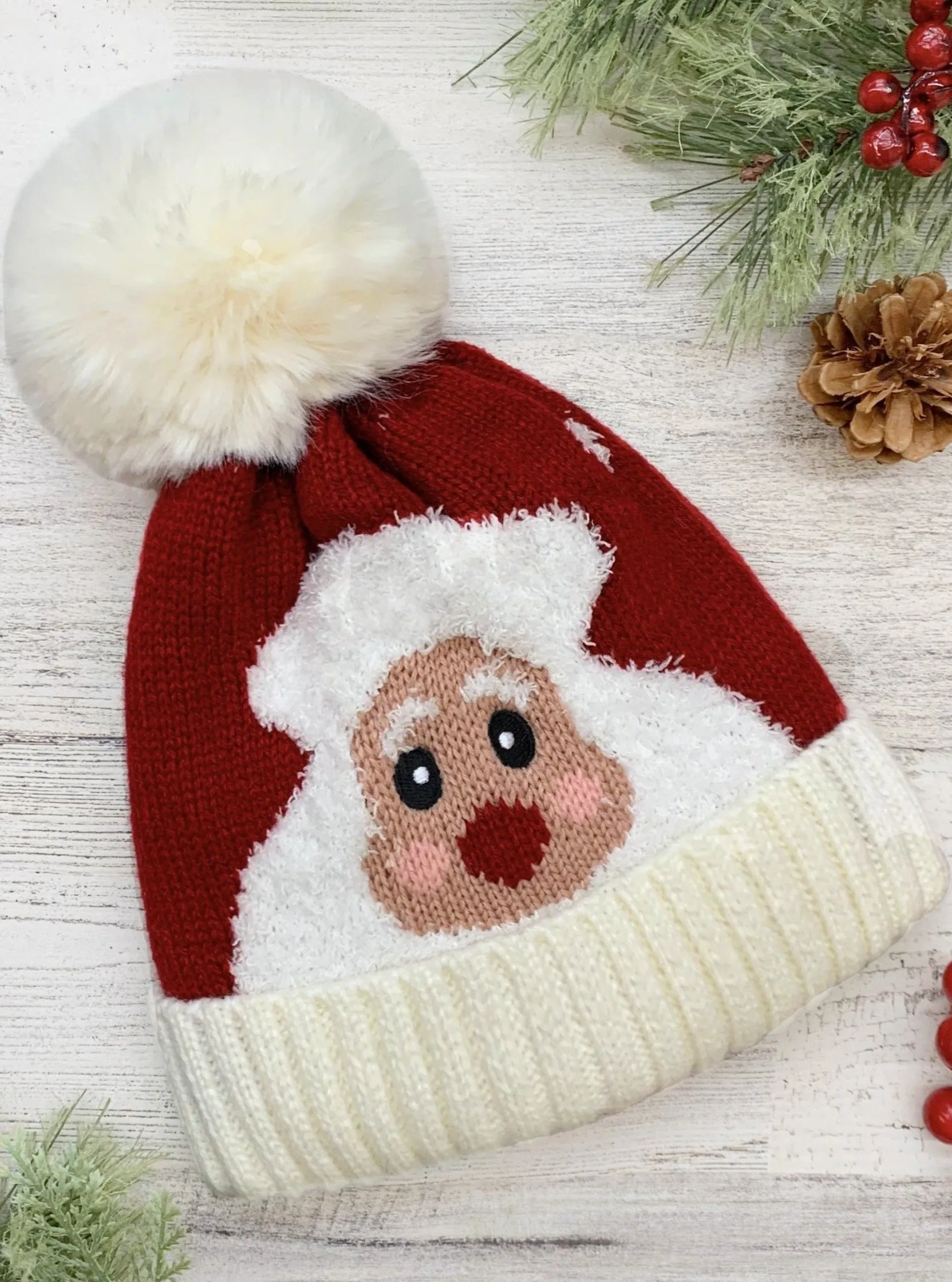 Girls Dear Santa Knit Bobble Hat