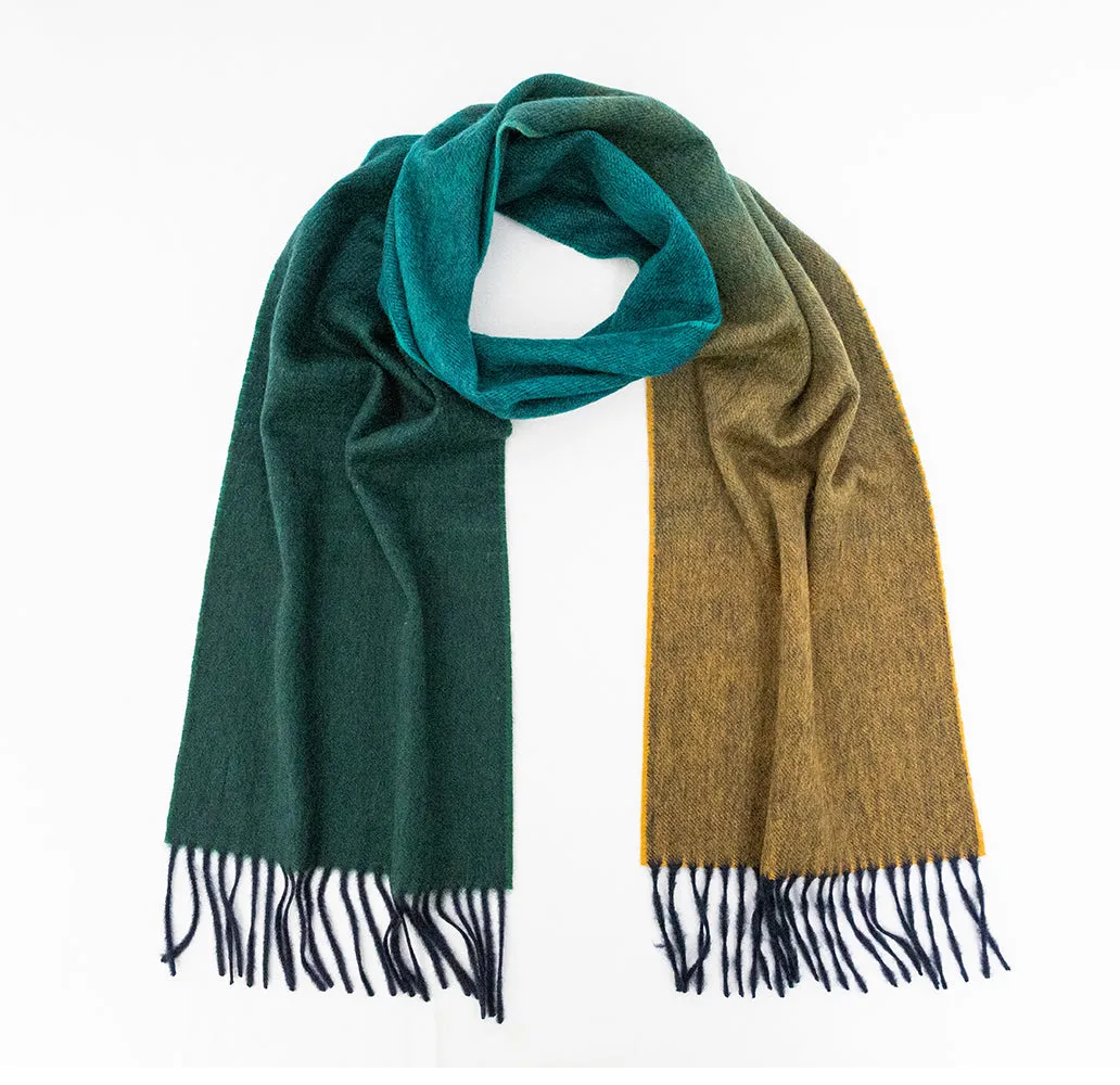 Green & Mustard Gradient Pure Cashmere Sandford Scarf