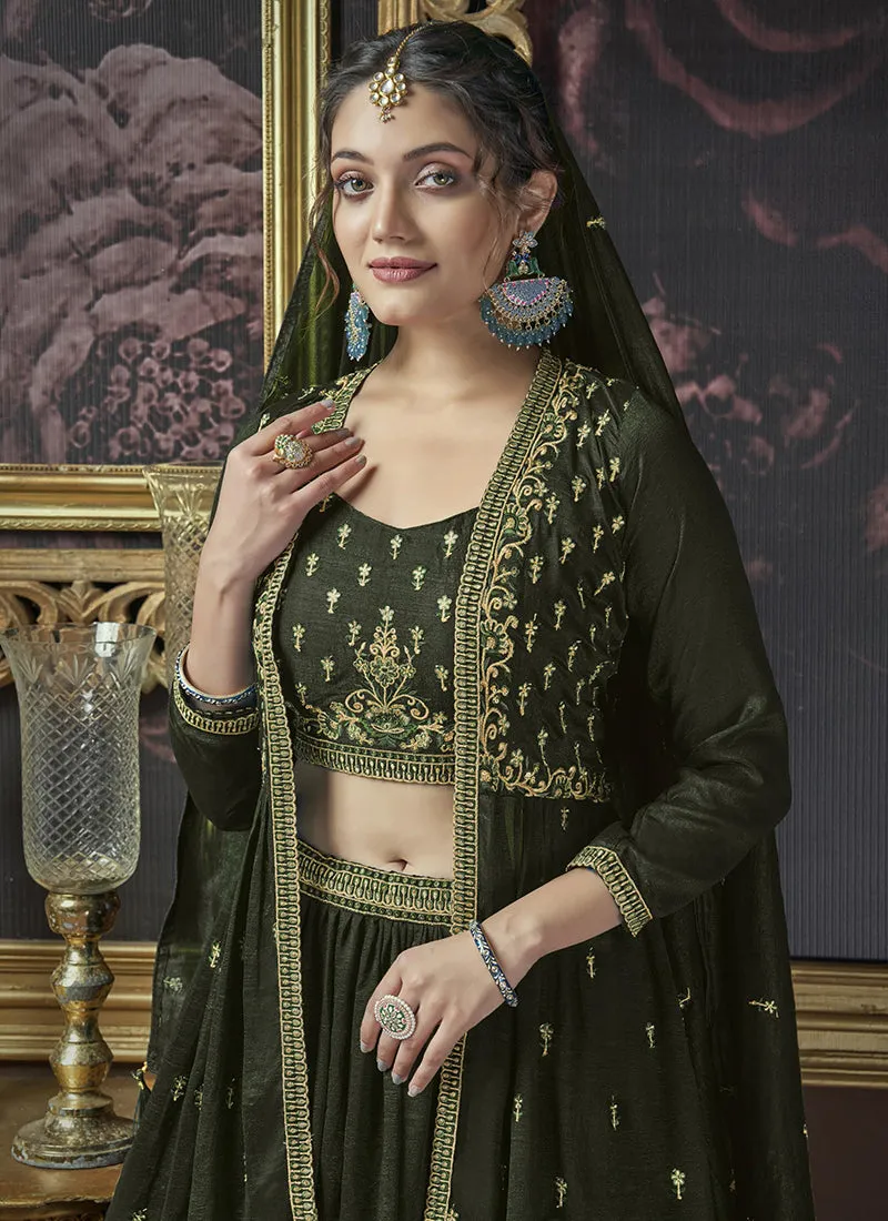 Green Embroidery Lehenga Choli With Jacket