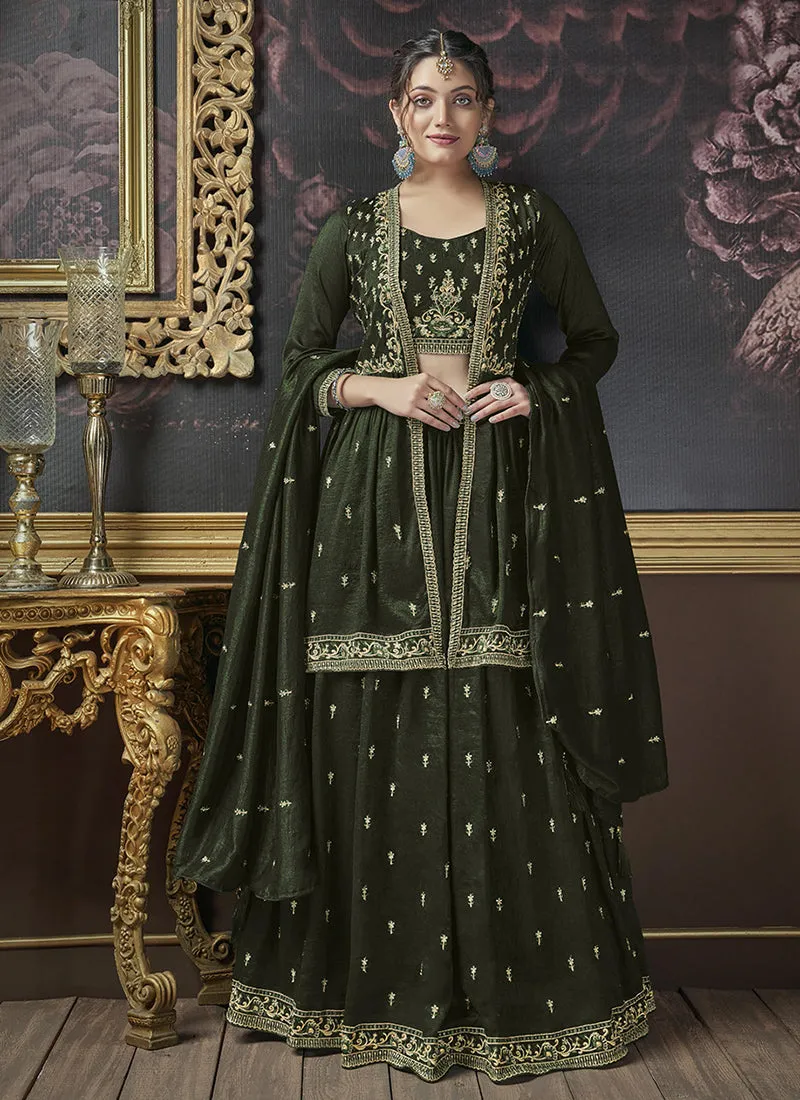 Green Embroidery Lehenga Choli With Jacket