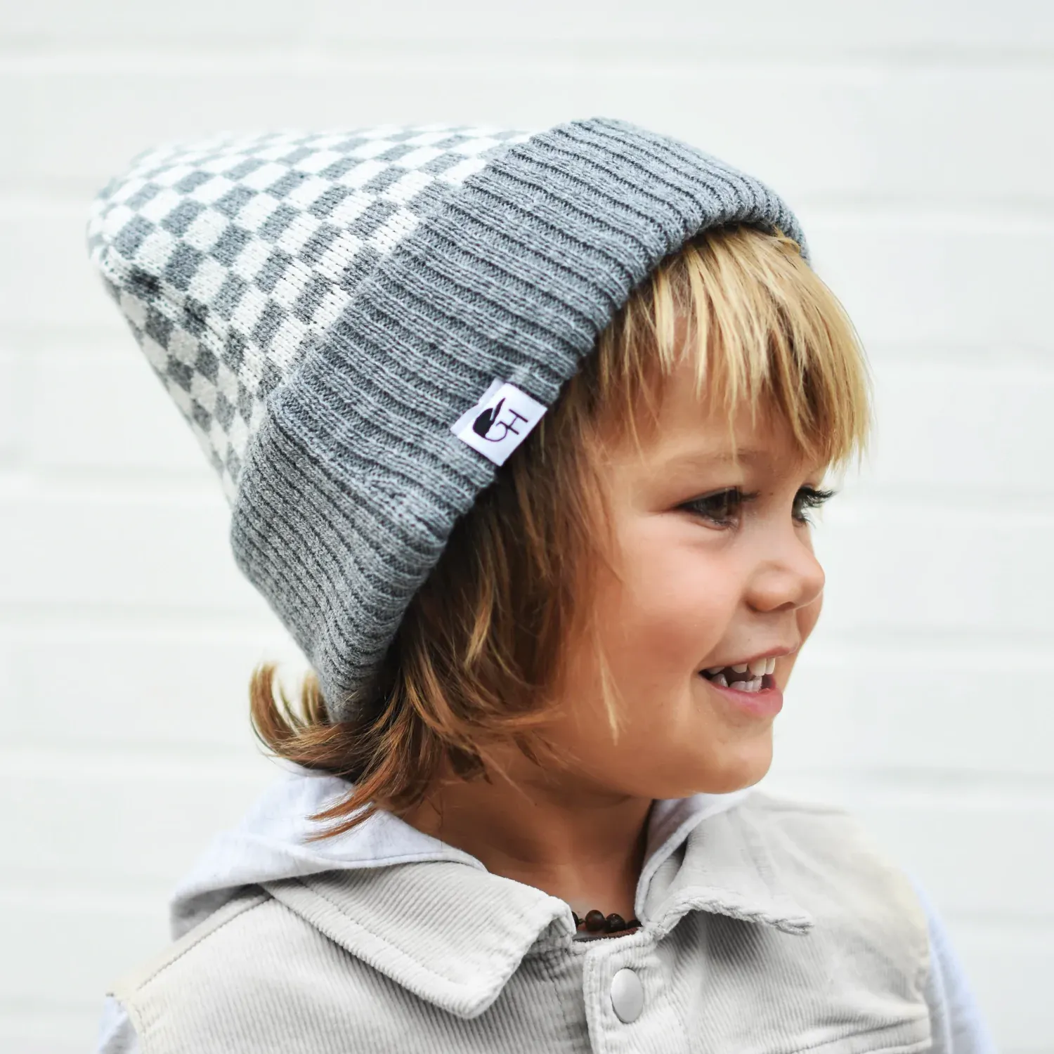 Grey Check Beanie