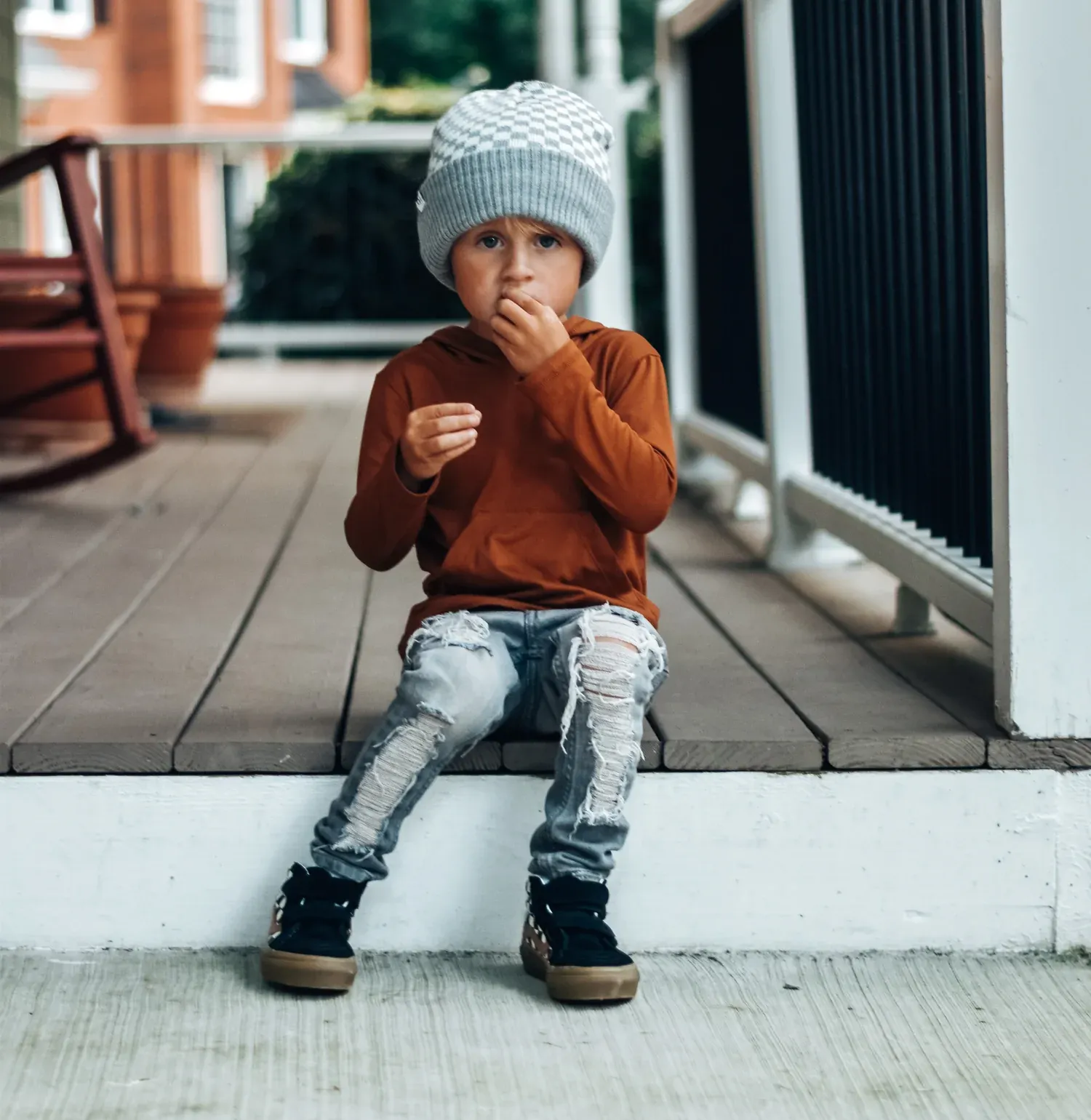 Grey Check Beanie