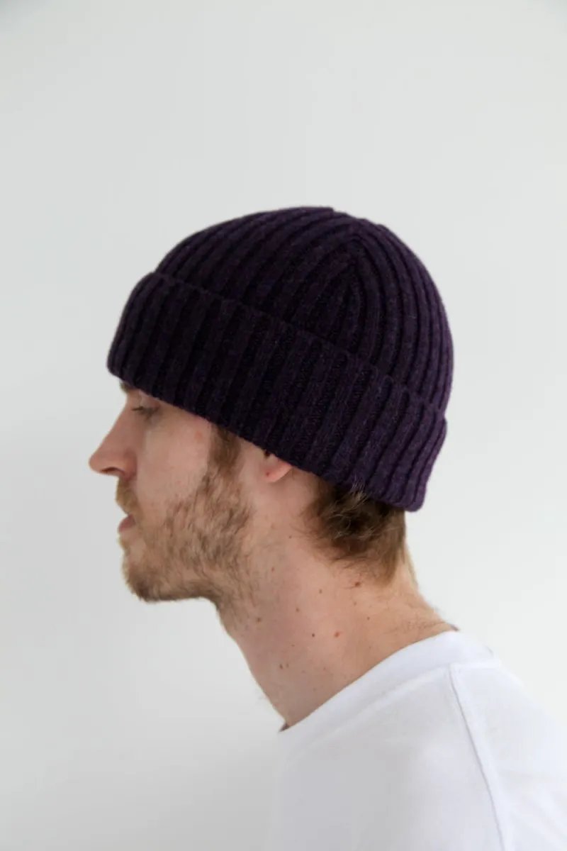 Half Dozen Super-Soft Lambswool Fisherman Beanie (Elderberry Purple)