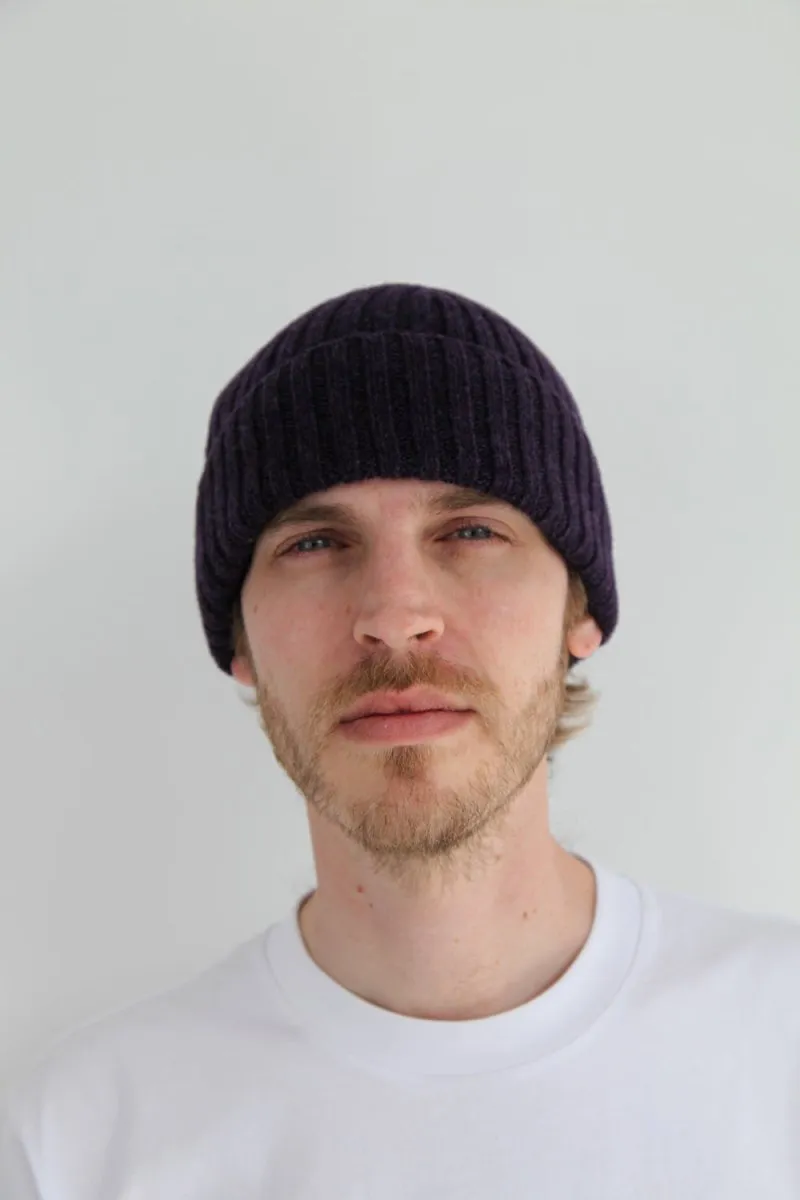 Half Dozen Super-Soft Lambswool Fisherman Beanie (Elderberry Purple)