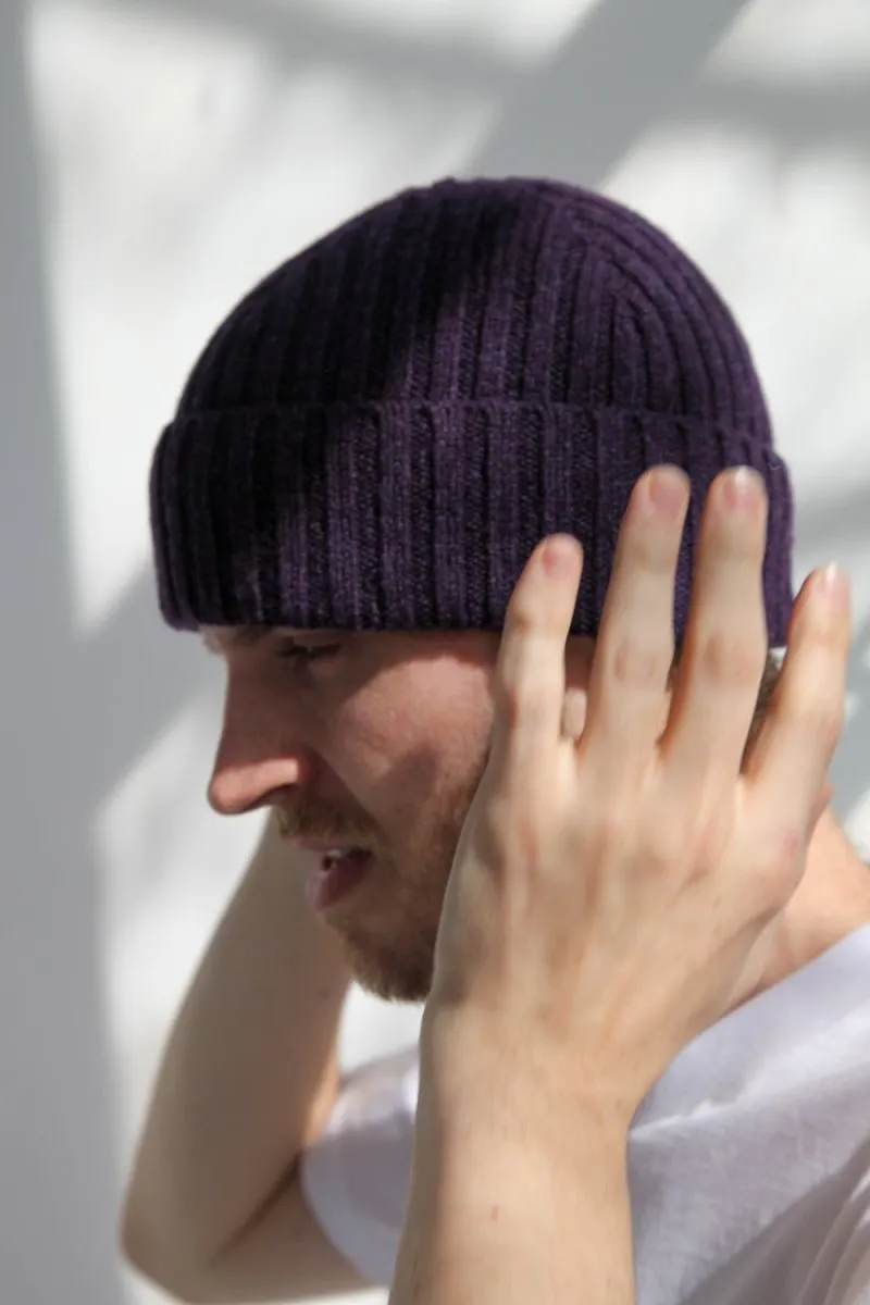 Half Dozen Super-Soft Lambswool Fisherman Beanie (Elderberry Purple)