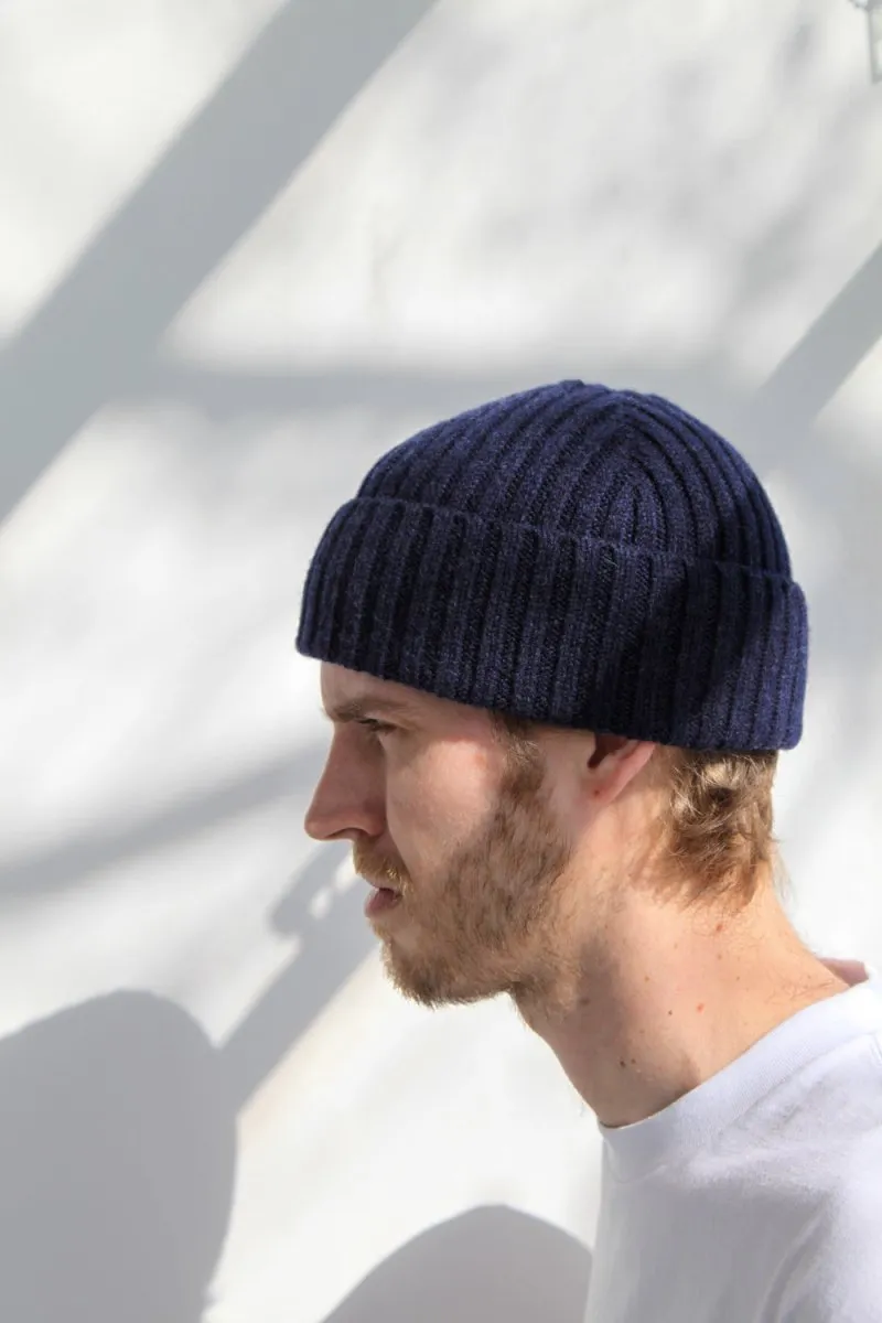 Half Dozen Super-Soft Lambswool Fisherman Beanie (Oxford Blue)