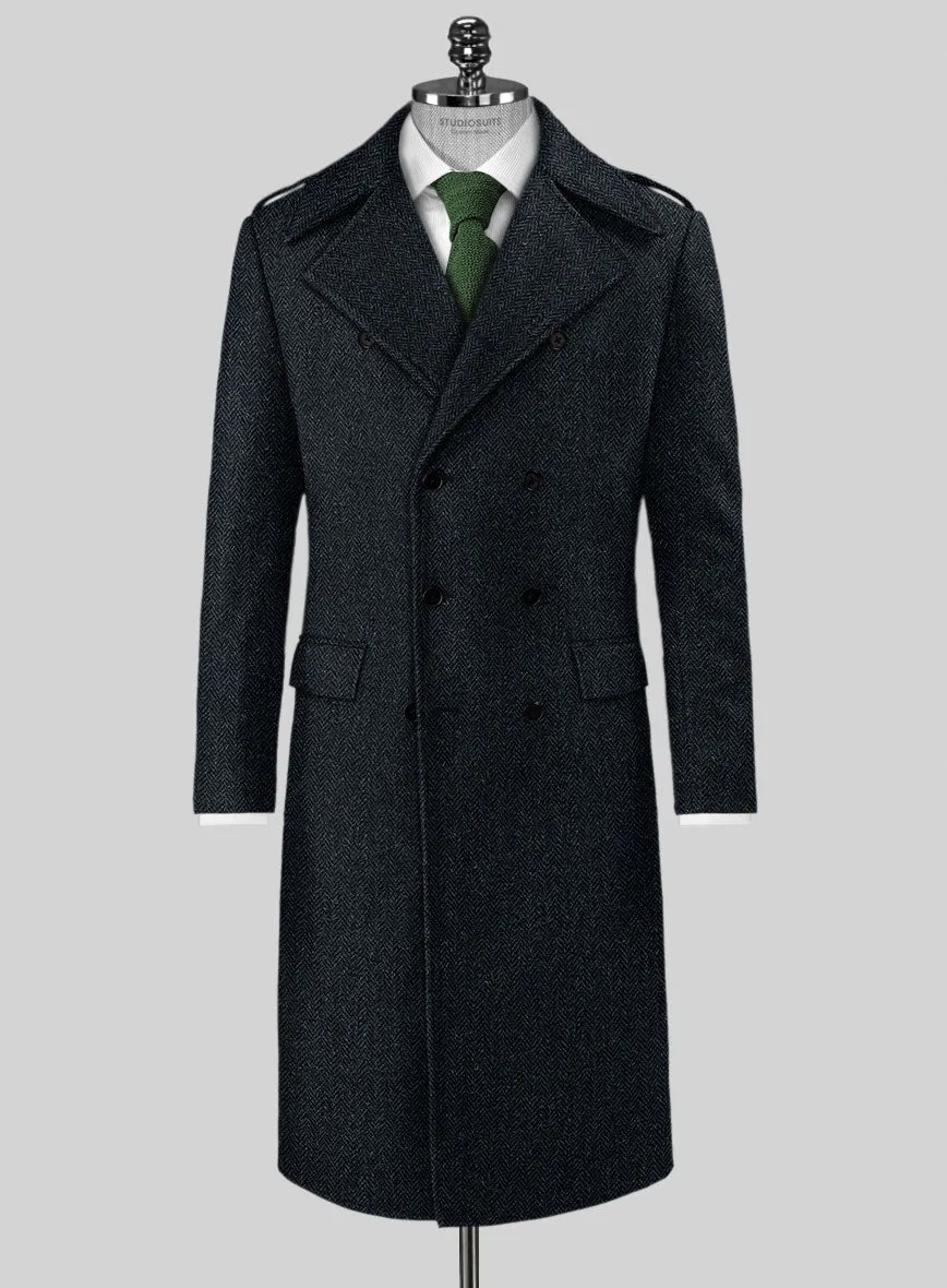 Harris Tweed Dark Blue Herringbone GQ Overcoat