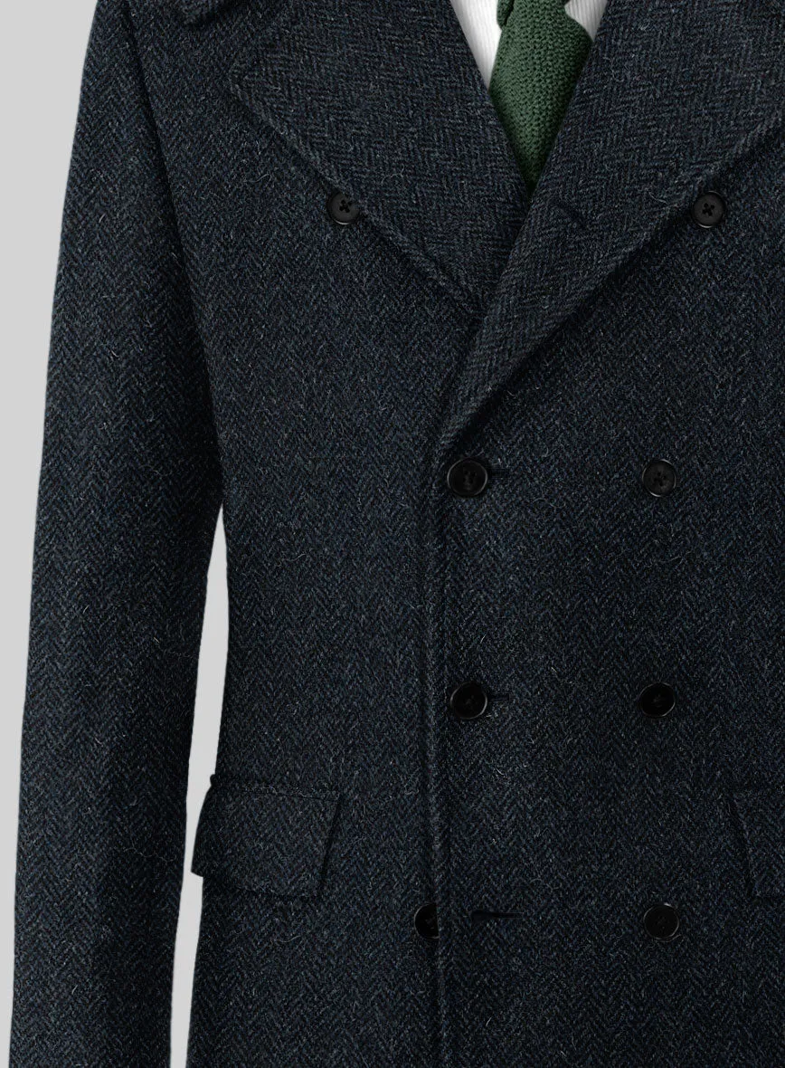 Harris Tweed Dark Blue Herringbone GQ Overcoat