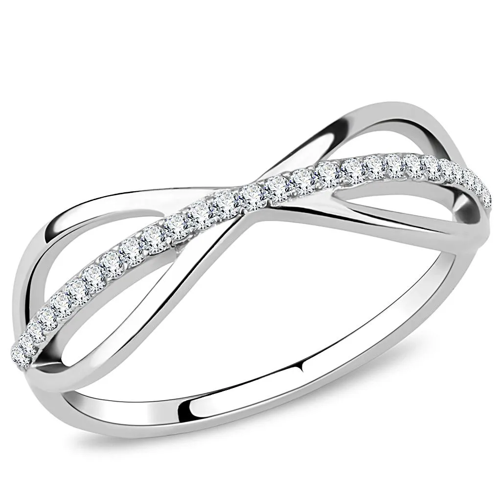 High polished (no plating) Stainless Steel Ring with AAA Grade CZ in Clear for Women Style DA046