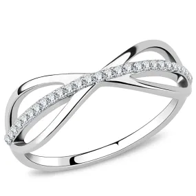 High polished (no plating) Stainless Steel Ring with AAA Grade CZ in Clear for Women Style DA046