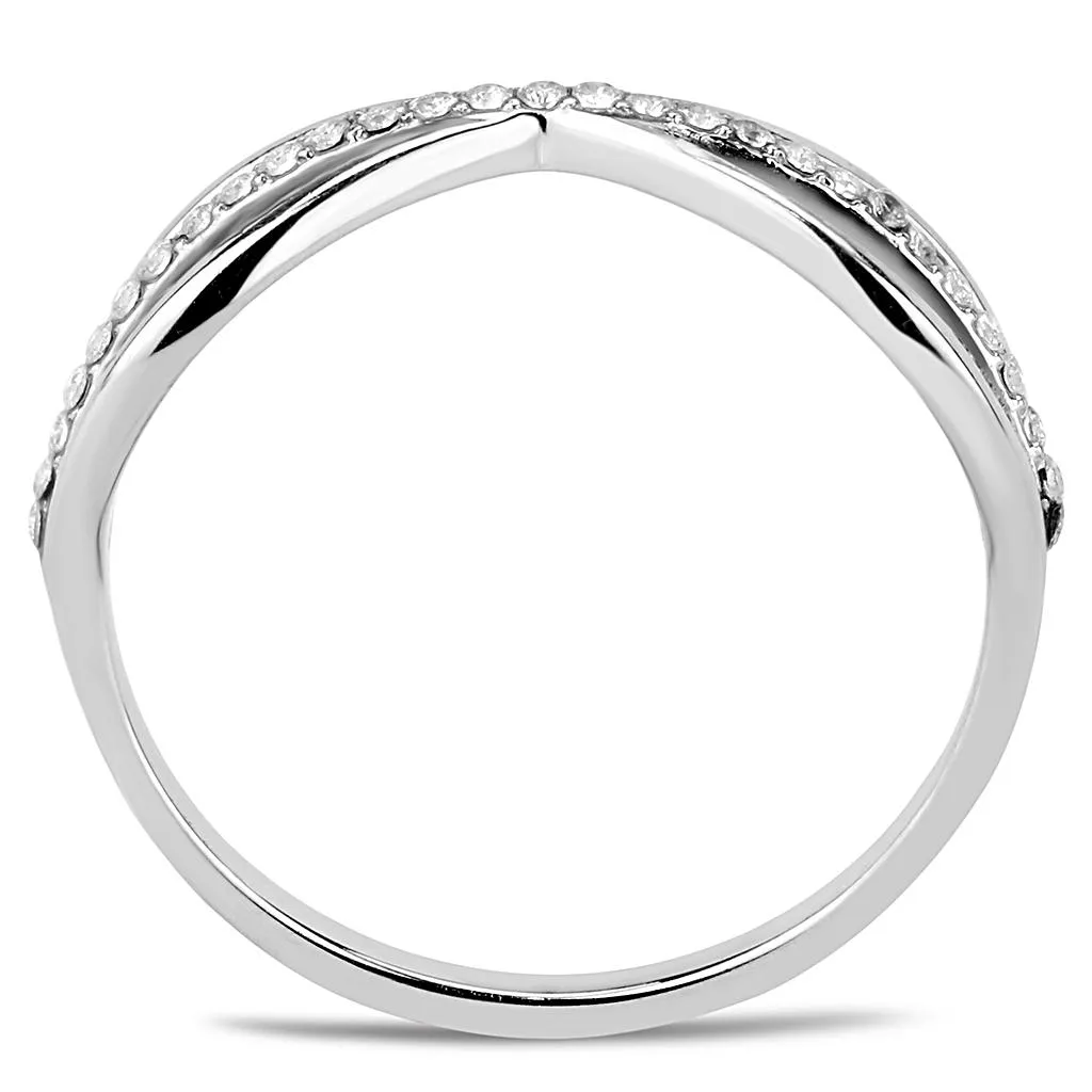 High polished (no plating) Stainless Steel Ring with AAA Grade CZ in Clear for Women Style DA046