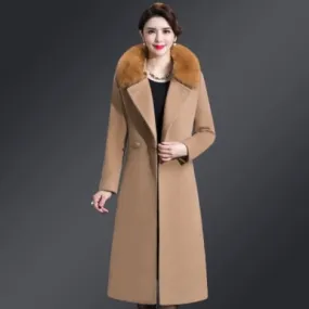 High Quality Thicken Cashmere Collar Wool Blends Women Coat