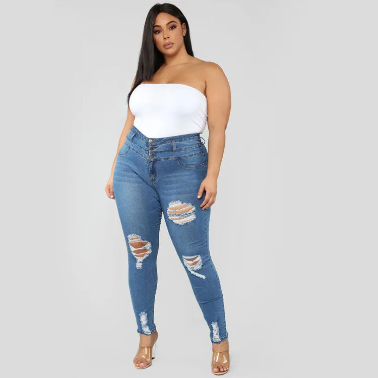 High waist ripped plus size jeans