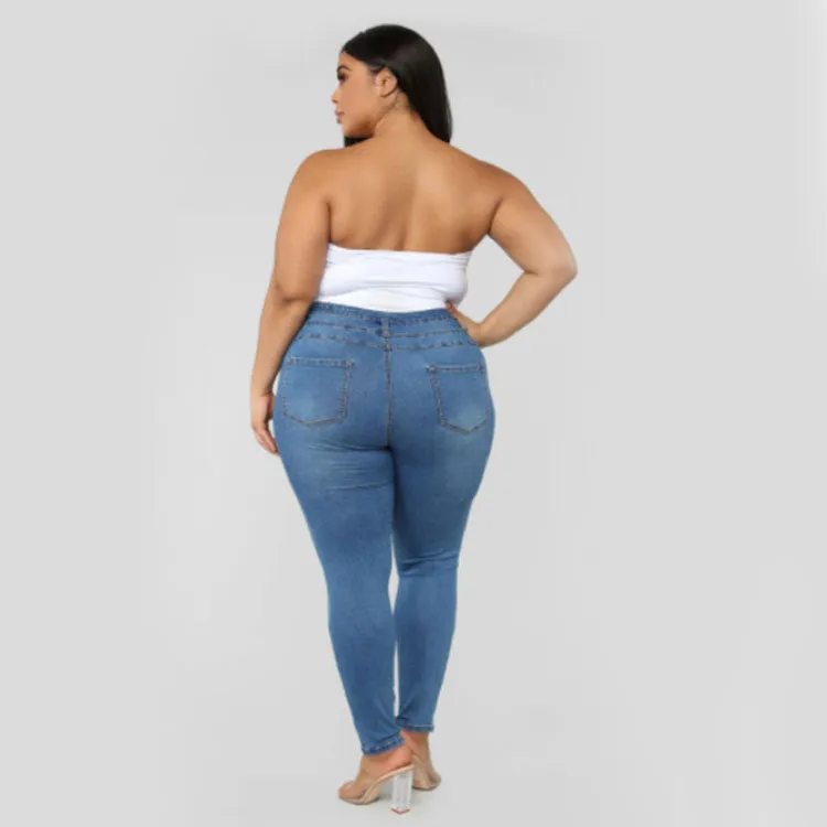 High waist ripped plus size jeans