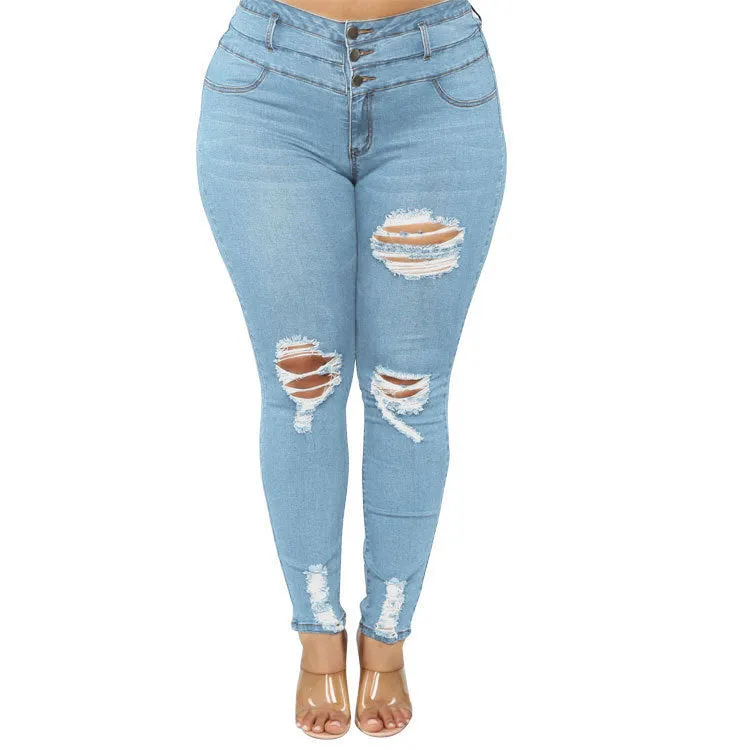 High waist ripped plus size jeans