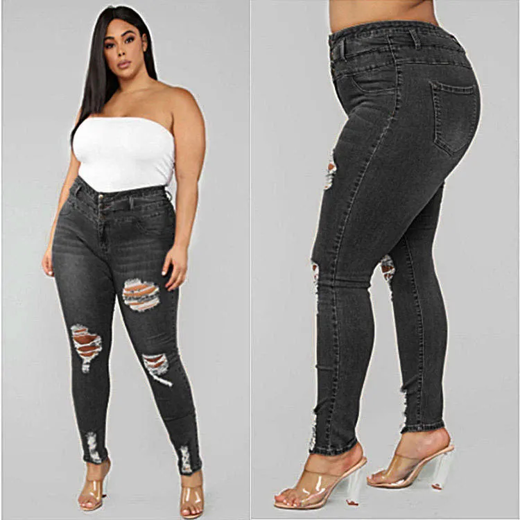 High waist ripped plus size jeans