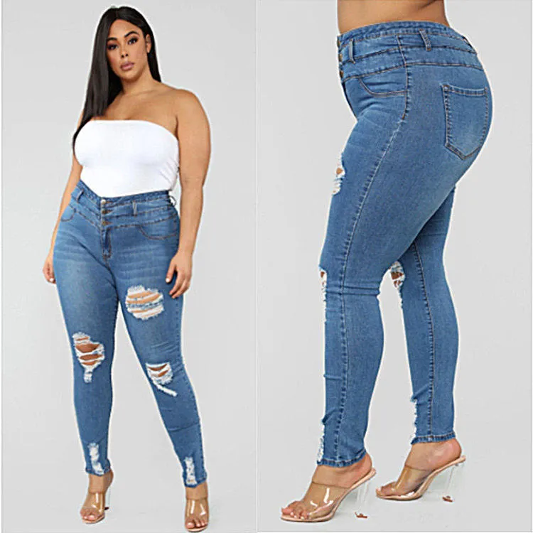 High waist ripped plus size jeans