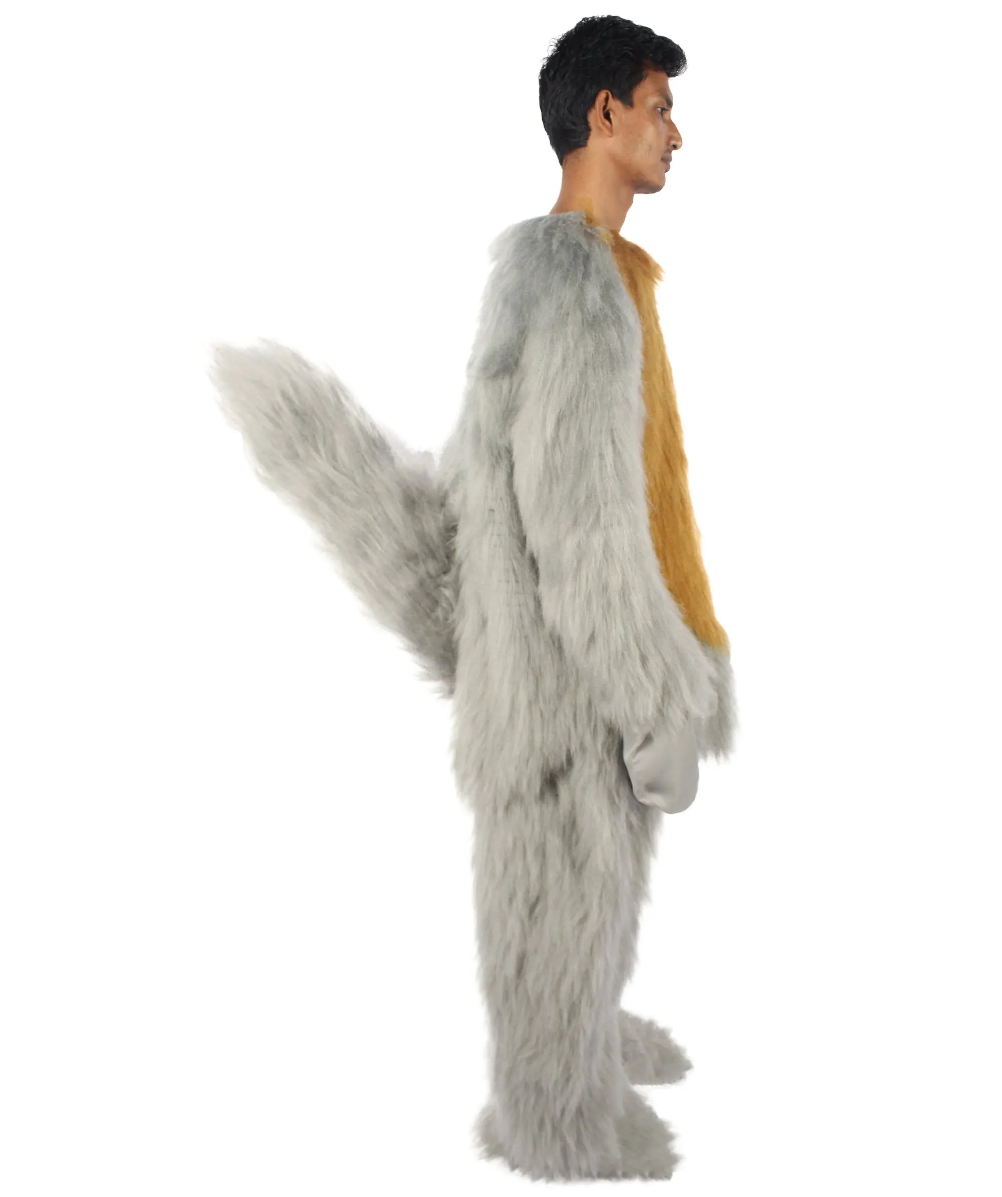 HPO Grey and Brown Squirrel Costume with Tail - Long Breathable Synthetic Fibers