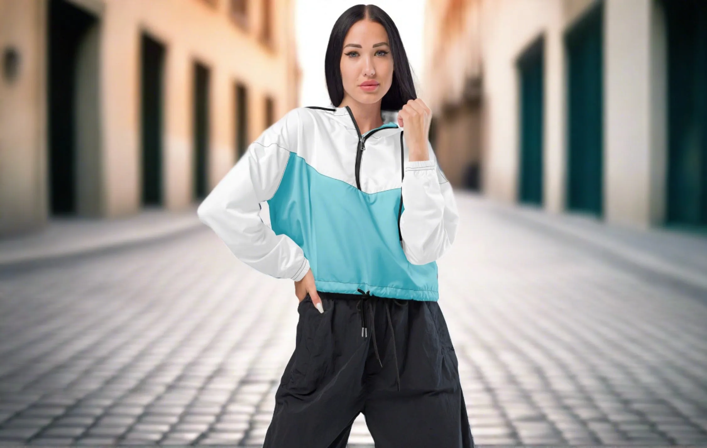 hustle.run.thrive. Cropped Windbreaker - Running Jacket - Rain Jacket