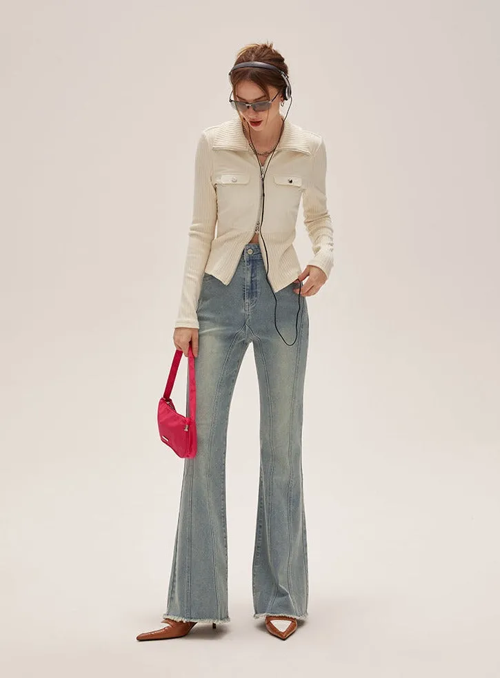 I'M ONE Women's retro slim and fashionable high-waisted denim micro-lab pants