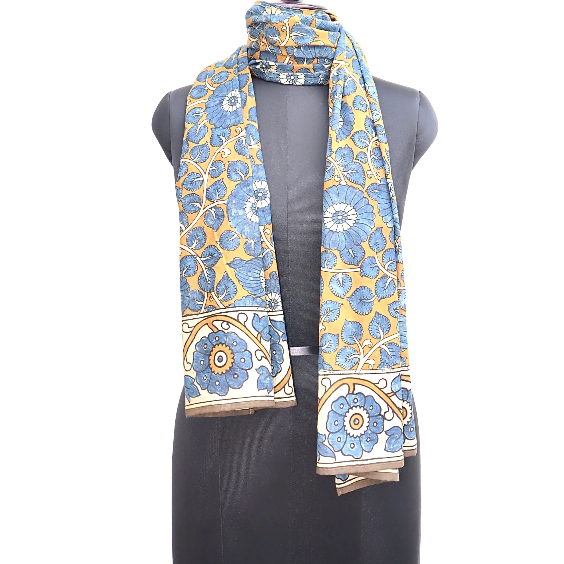 Indigo Flora – Limited Edition Hand Painted Cotton Scarf(HS0011)