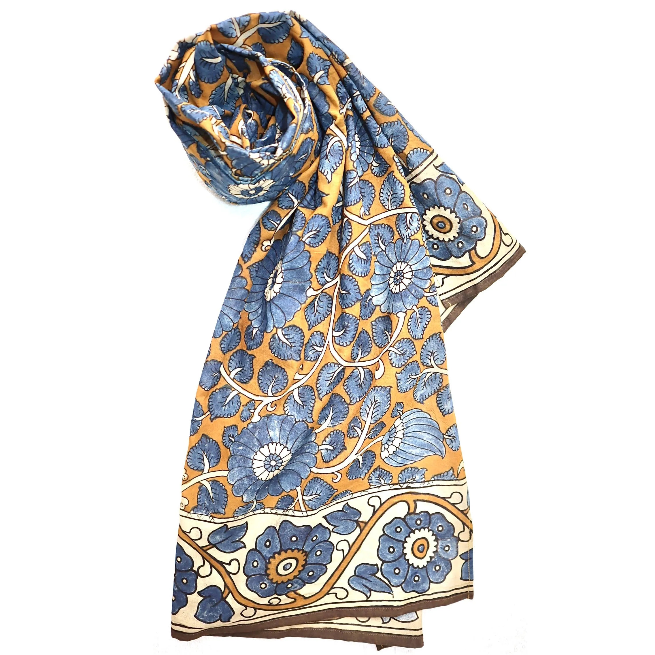 Indigo Flora – Limited Edition Hand Painted Cotton Scarf(HS0011)