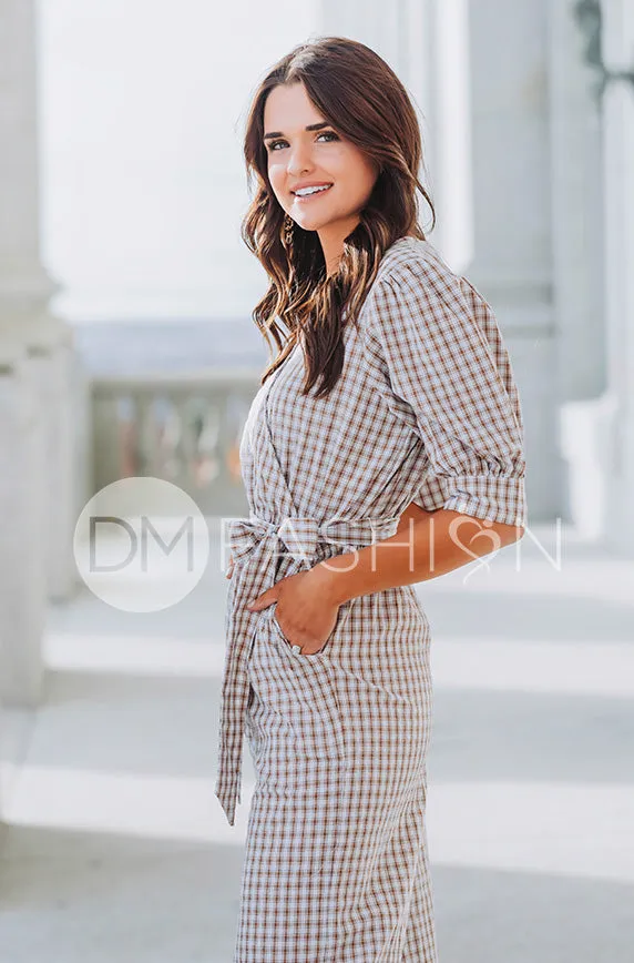 Inverness Nutmeg Gingham Jumpsuit - DM Exclusive - Nursing Friendly