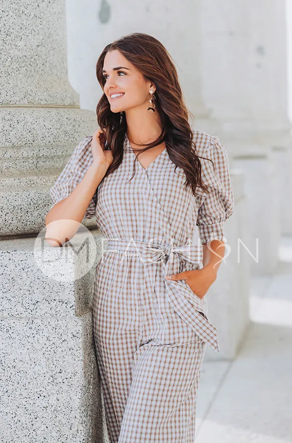 Inverness Nutmeg Gingham Jumpsuit - DM Exclusive - Nursing Friendly