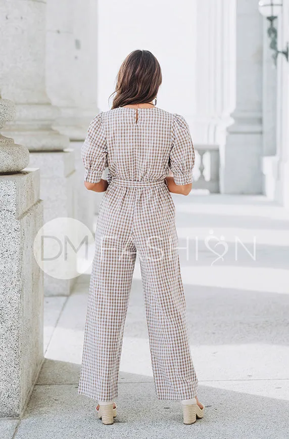 Inverness Nutmeg Gingham Jumpsuit - DM Exclusive - Nursing Friendly