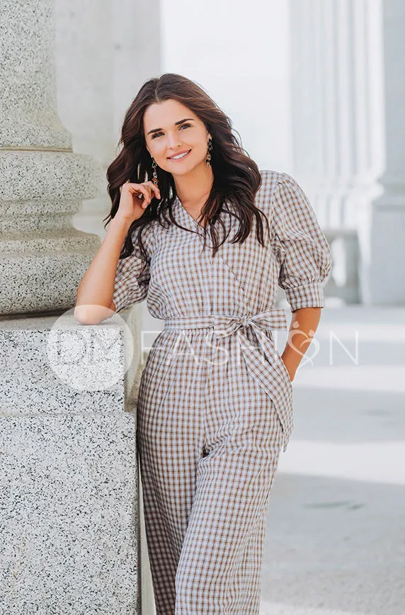 Inverness Nutmeg Gingham Jumpsuit - DM Exclusive - Nursing Friendly