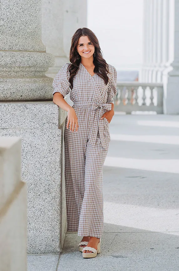 Inverness Nutmeg Gingham Jumpsuit - DM Exclusive - Nursing Friendly