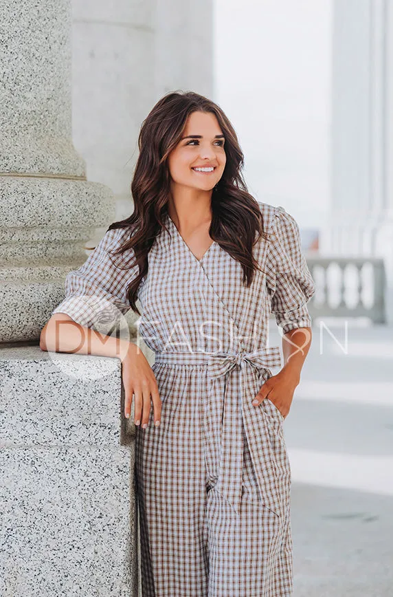 Inverness Nutmeg Gingham Jumpsuit - DM Exclusive - Nursing Friendly