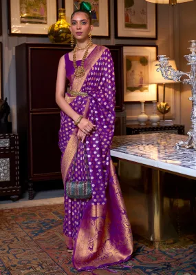 Irish Purple Copper Zari Woven Banarasi Khaddi Silk Saree