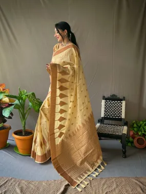 Ivory Saree in Pure Cotton Copper