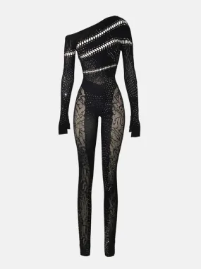 Ivy Long Rhinestone Jumpsuit Black