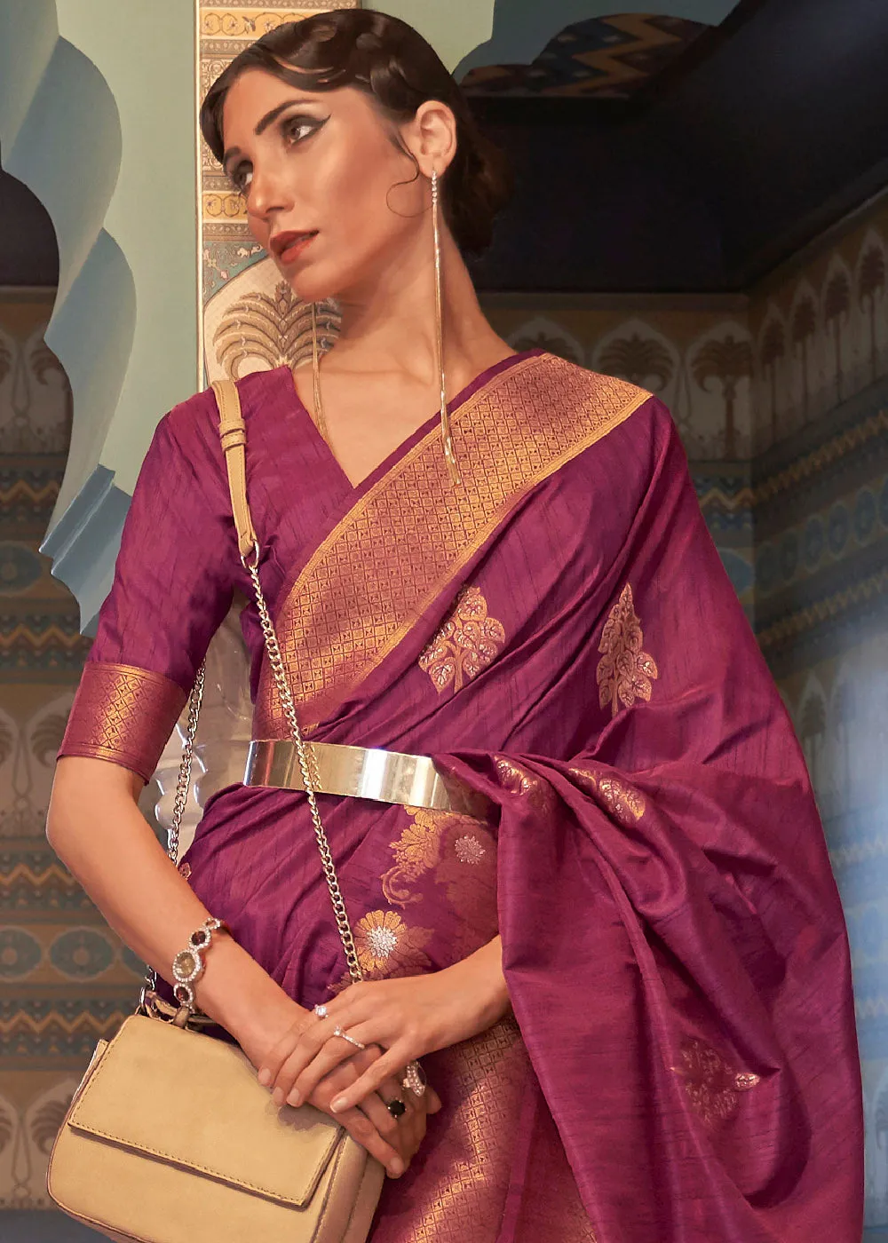 Jam Purple Copper Zari Woven Tussar Silk Saree