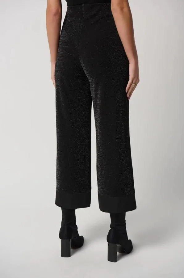 Joseph Ribkoff 234274 Black Shimmery Pull On Cropped Wide Leg Pants