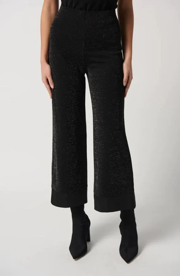 Joseph Ribkoff 234274 Black Shimmery Pull On Cropped Wide Leg Pants