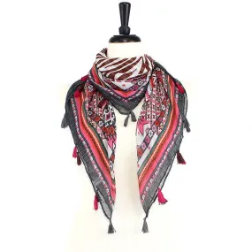 JZ-18-GREY Zebra Print Square Tassel Scarf