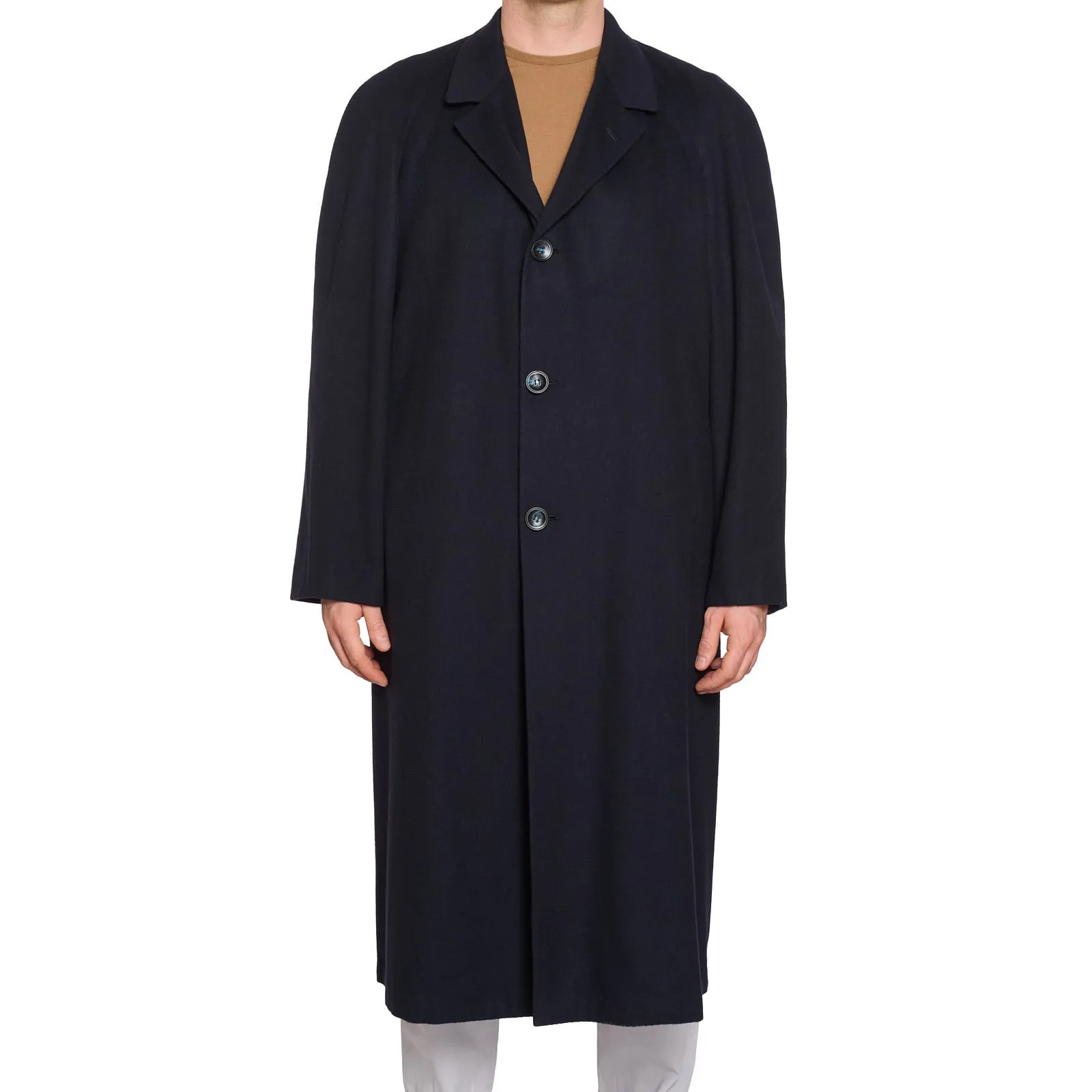 KITON Napoli Handmade Balmacaan Midnight Blue Cashmere OverCoat EU 52 NEW US 42