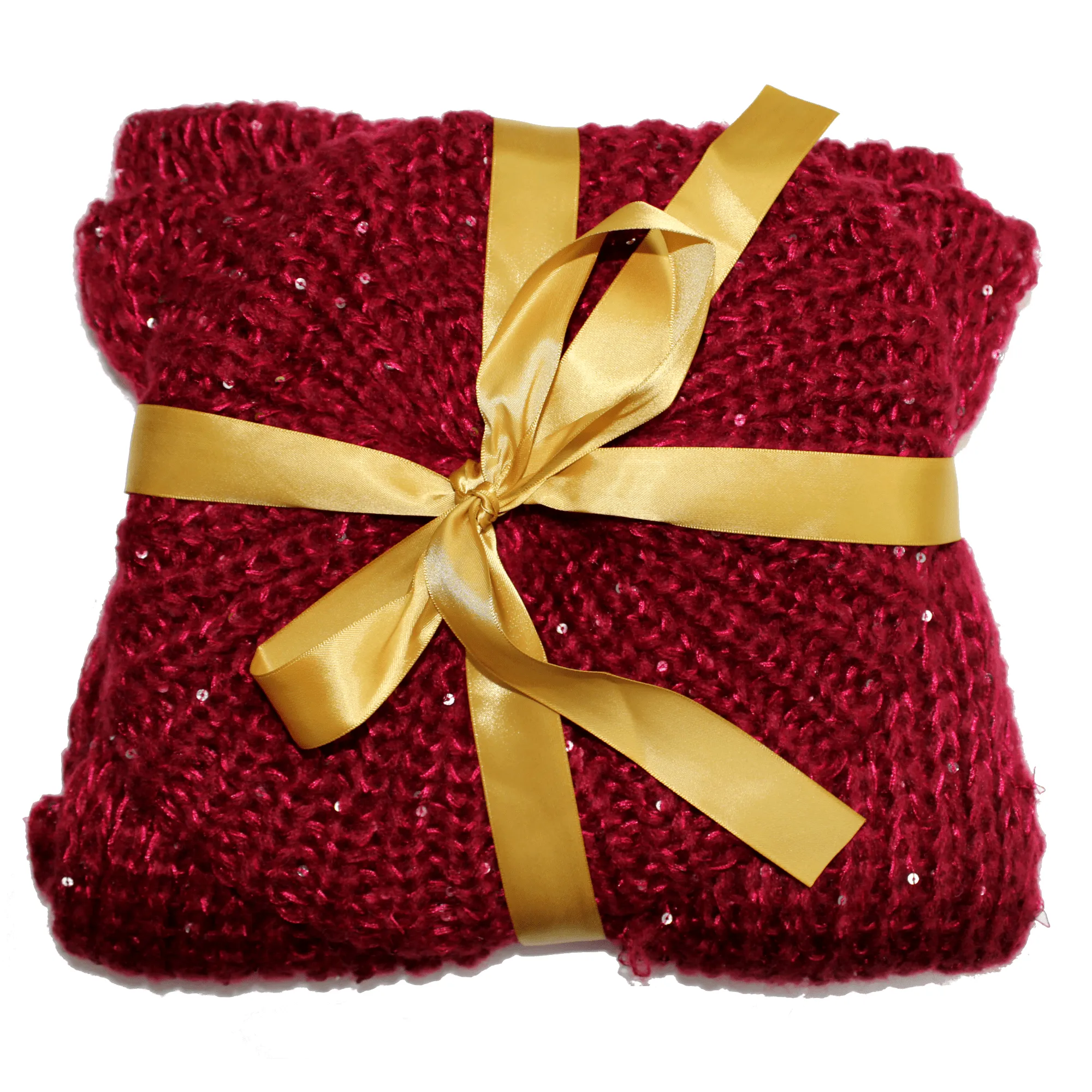 Knit Scarf & Beret Set With Sequins-Red