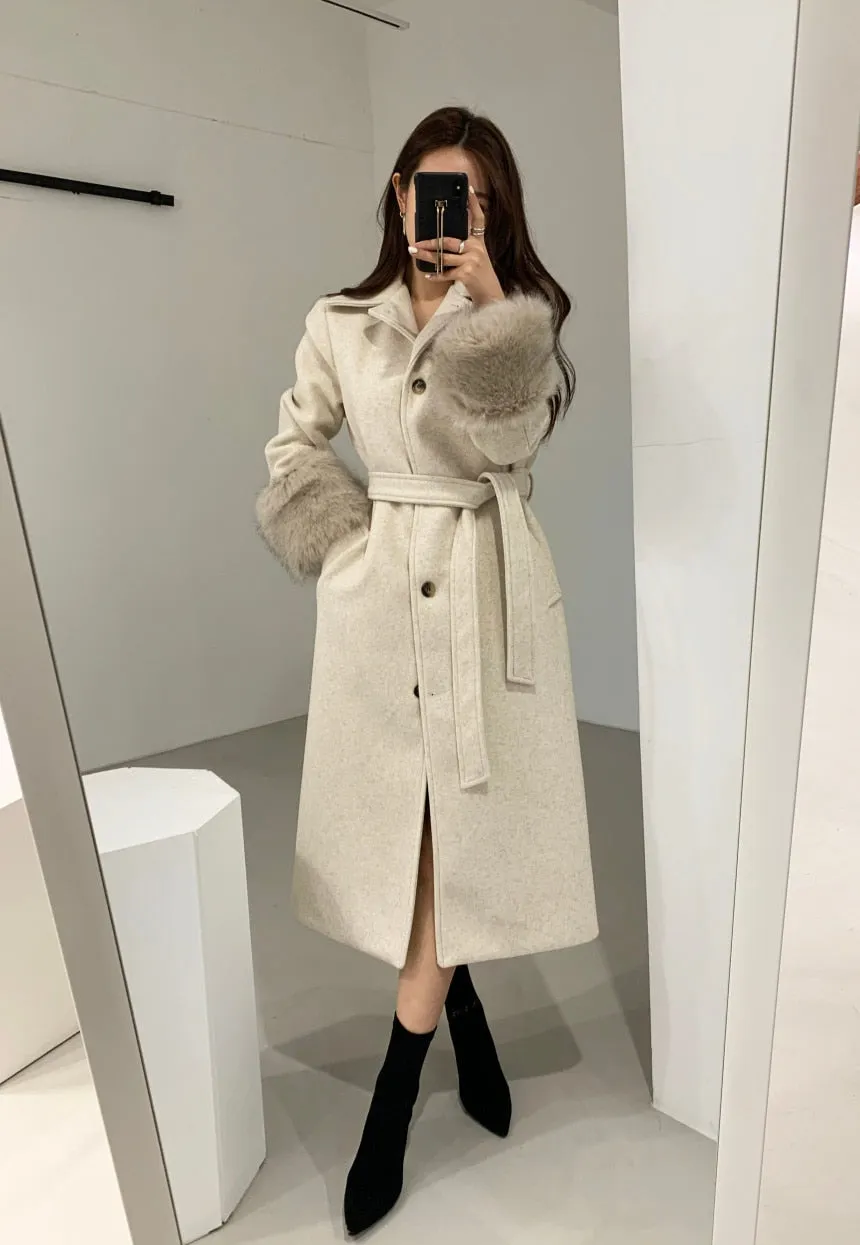 [Korean Style] Berenice Furry Belted Overcoat