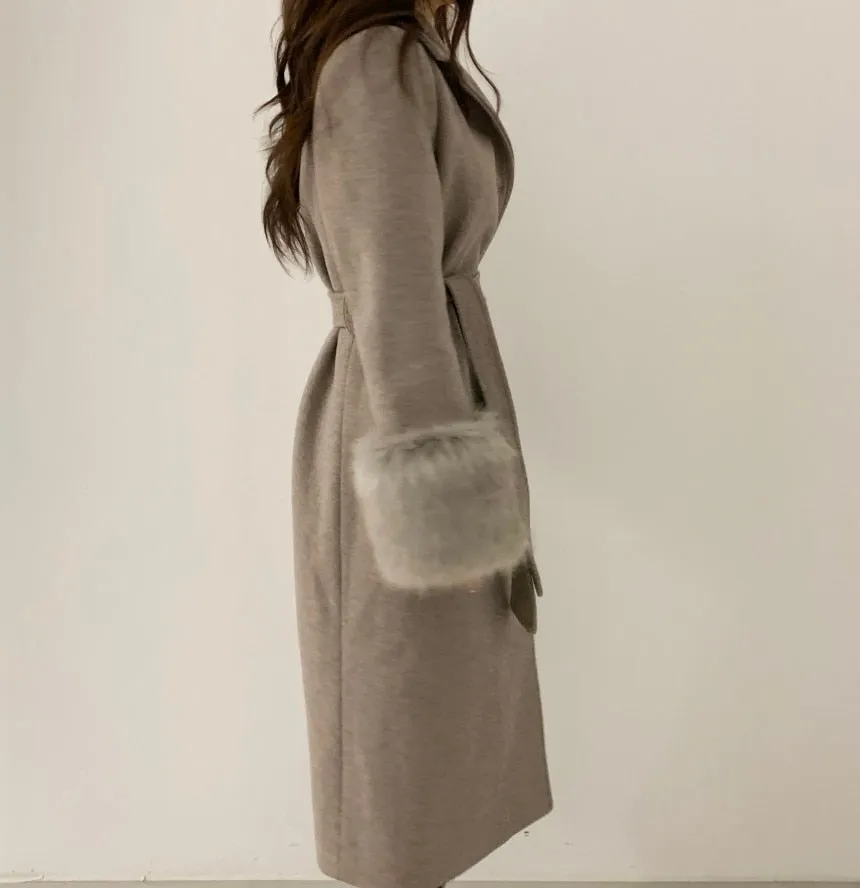 [Korean Style] Berenice Furry Belted Overcoat