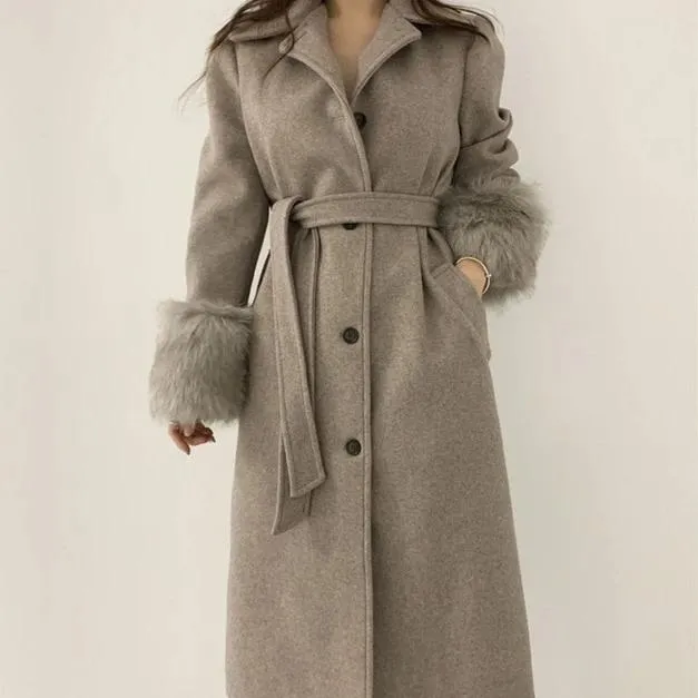 [Korean Style] Berenice Furry Belted Overcoat