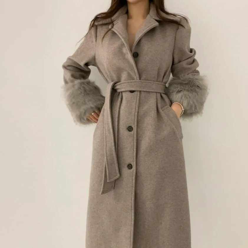 [Korean Style] Berenice Furry Belted Overcoat